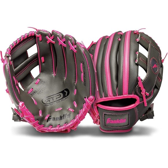 NEW Franklin Sports RTP Teeball Glove (9.5") Pink Gray Right Hand Throw Baseball - Picture 1 of 9